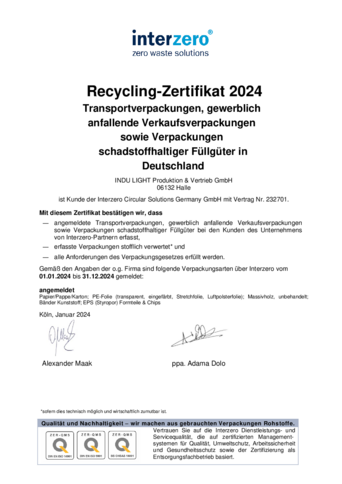 Recycling-Zertifikat / Transportverpackungen